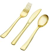 50 Pack Gold Plastic Silverware - Gold Utensils Set Disposable - 26 Forks, 12 Spoons, 12 Knives -...