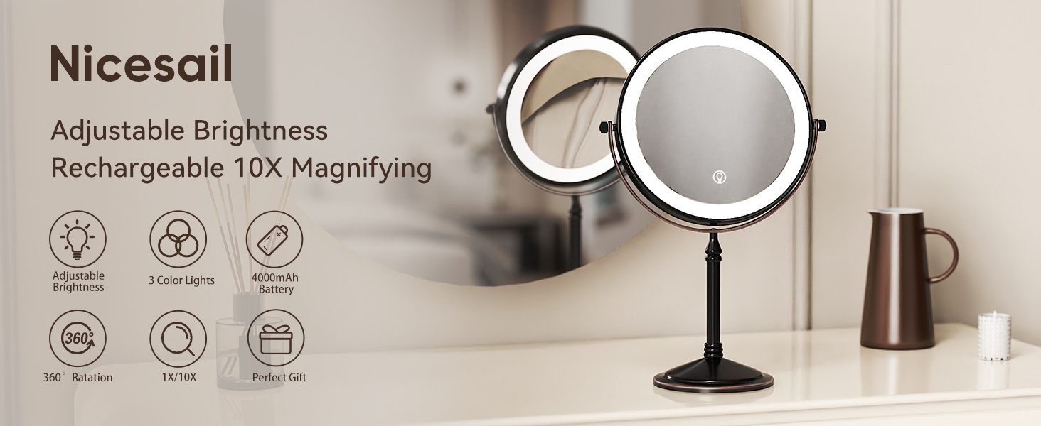 lighted makeup mirror with magnification