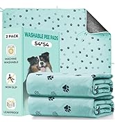 Fostanfly Washable Pee Pads for Dogs, 2 Pack Large 54"x54" Ultra-Absorbent and Leak-Proof Non-Sli...