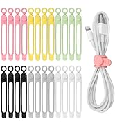 24 PCS Silicone Cable Ties, Catcan Reusable Cord Ties for Electrical Cords, Multipurpose Elastic ...