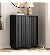 Fluted Shoe Cabinet with Sliding Door, 6-Tier Large Hidden Storage Organizer Modern Shoe Rack wit...