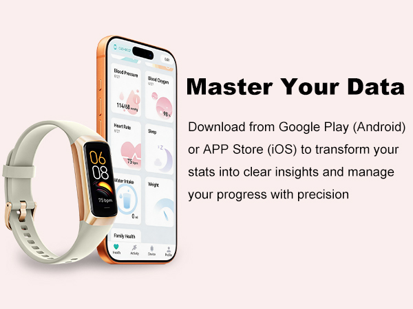 Fitness tracker with app for activity and wellness data