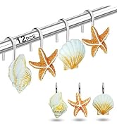 12PCS Shower Curtain Hooks Rings for Bathroom, Fashion Ocean Beach Theme Home Decor Shower Curtai...