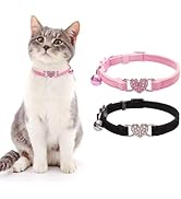 BINGPET Cat Collar Breakaway with Bell, Pack of 2 Heart Bling Collar Safety with Soft Velvet Adju...