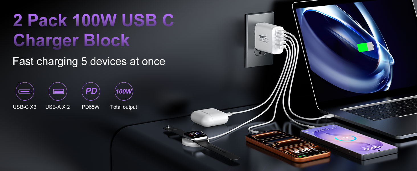 65w 100w usb c fast charger block cube type c charging blocks multiple ports S26 ultra MacBook