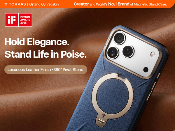 TORRAS Ostand Q3 VegSkin iPhone 17 pro Max Leather Case