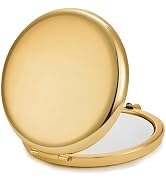 Compact Mirror for Purse, Metal Round Shell, Double-Sided 1X/2X Magnifying, Portable Travel Makeu...