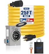 30 Amp 25FT Generator Cord and Power Inlet Box Kit, NEMA L14-30P to L14-30R, 4 Prong 10 Gauge STW...