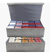 2 Pack Large Grid Underwear Organizer Divider, 20 Cell Sock Organizer with Lid, Fabric Foldable S...