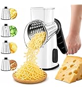 VEKAYA Rotary Cheese Grater Hand Crank with 4 Interchangeable Stainless Steel Blades, Large Manua...