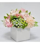 LADADA Artificial Hydrangea Flower Arrangement in Ceramic Vase and Vase Home Decoration Artificia...