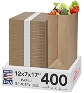 MESHA 400Pcs Paper Grocery Bags 12 x 7 x 17 Inches Bulk, Heavy Duty 60 Lbs Kraft Brown Paper Bag,...