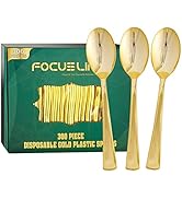 FOCUSLINE 300 Pack 6.8" Disposable Gold Plastic Spoons, Solid and Durable Plastic Cutlery Spoons,...