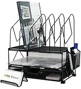 Neudeco Mesh Desk Organizer with Sliding Drawer, Double Tray, 5 Upright Sections, Pen Holder, and...