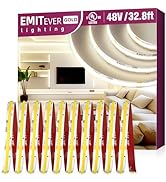 EMITEVER 48V DC COB LED Strip Light White, 4000K 32.8ft High Density Tape Light, Dimmable Rope Li...