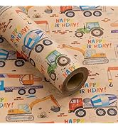 RUSPEPA Truck Wrapping Paper Roll, Mini Roll, Cartoon Truck and HAPPY BIRTHDAY Text Design Kraft ...