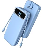 Nusyddy Portable Charger 20000mAh 22.5W w/Built-in Cables & Wall Plug Blue | 22.5W Fast Charging,...