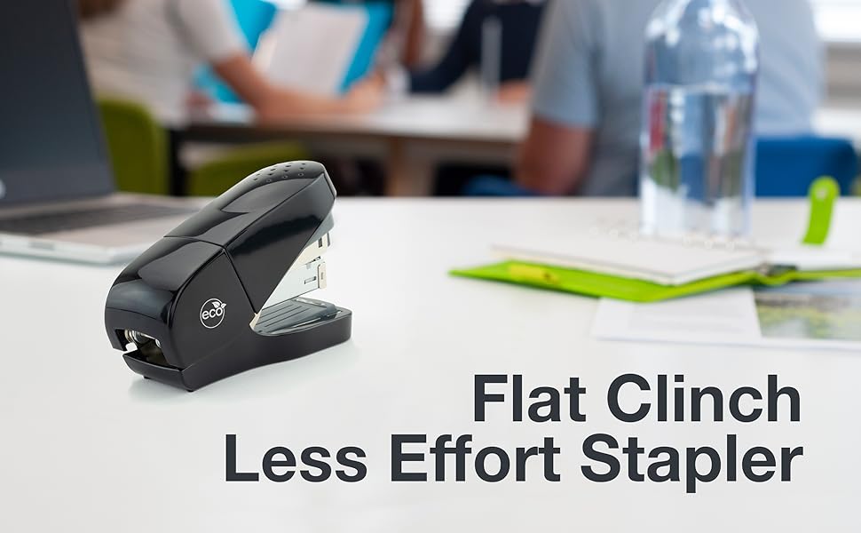 1688 ECO Less Effort Flat Clinch Stapler with 2000 Type 24 High Capacity 1/4" Staples, Black