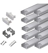 hunhun 10-Pack 6.6ft/ 2Meter U Shape LED Aluminum Channel System with Milky Cover, End Caps and M...
