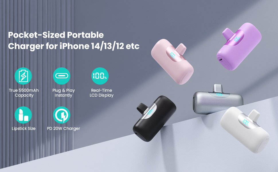 Pocket Size Portable Charger,Ultra Small 5500mAh Power Bank,Lightning Connector Port Battery Pack