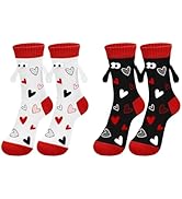 Funny Valentines Day Magnetic Socks, 2 Pairs Heart Hand Holding Socks for Women Men, Cool Valenti...