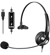 USB Headset with Microphone Noise Cancelling & Audio Controls, Wideband Computer Headphones for B...