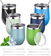 12oz Stemless Wine Tumbler with Lid Double Wall Insulated Wine Cup Stainless Steel Glasses Tumble...