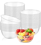 Slomg 100 Pcs 12 oz Clear Plastic Bowls, Disposable Plastic Serving Bowls for Salad Ice Creams Fr...