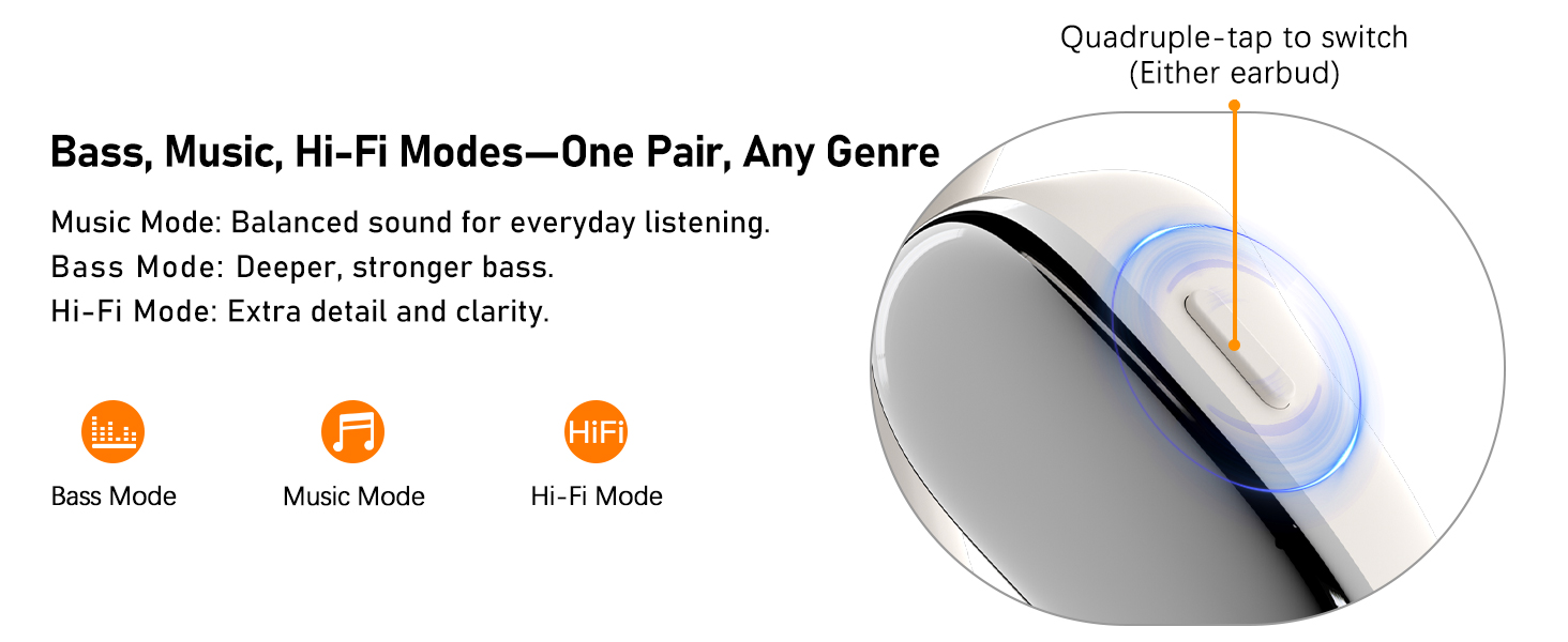 Bass, Music, Hi-Fi Modes-One Pair, Any Genre