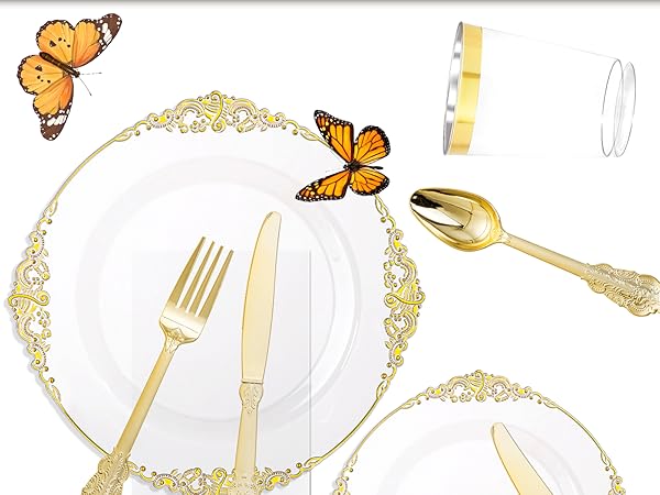 clear gold plastic plates