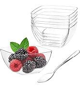 TOFLEN 100ct 2 oz Mini Dessert Cups with Spoons, Clear Plastic Reusable Small Party Serving Cups ...