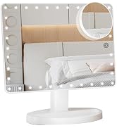 FUNTOUCH Large Lighted Makeup Mirror with Lights, Light Up Mirror with Small 10x Magnification fo...
