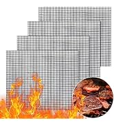 GWHOLE Non-Stick BBQ Grill Mesh Mat Set, 4Pcs Reusable Teflon Grilling Accessories Net Mesh Bakin...