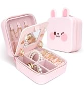 Tizuxa Cute Bunny Travel Jewelry Case with Mirror, Silicone Portable Mini Small Jewelry Box Organ...