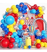 Carnival Circus Balloon Garland Arch Kit, Matte Red Yellow Pastel Blue Primary Color Confetti Rai...