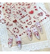 5D Embossed Valentines Nail Stickers Red Nail Art Stickers Heart Bow Glitter Shiny Design Nails D...