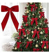 Christmas Decorations - Christmas Bows - 24 Pcs 7 x 6 inch Medium Red Velvet Bows for Christmas T...