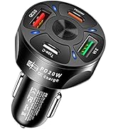 4 Port Car Charger USB C Adapter with LED Light,Quick Charge with Type C/PD 20W/QC 3.0 Fast Charg...