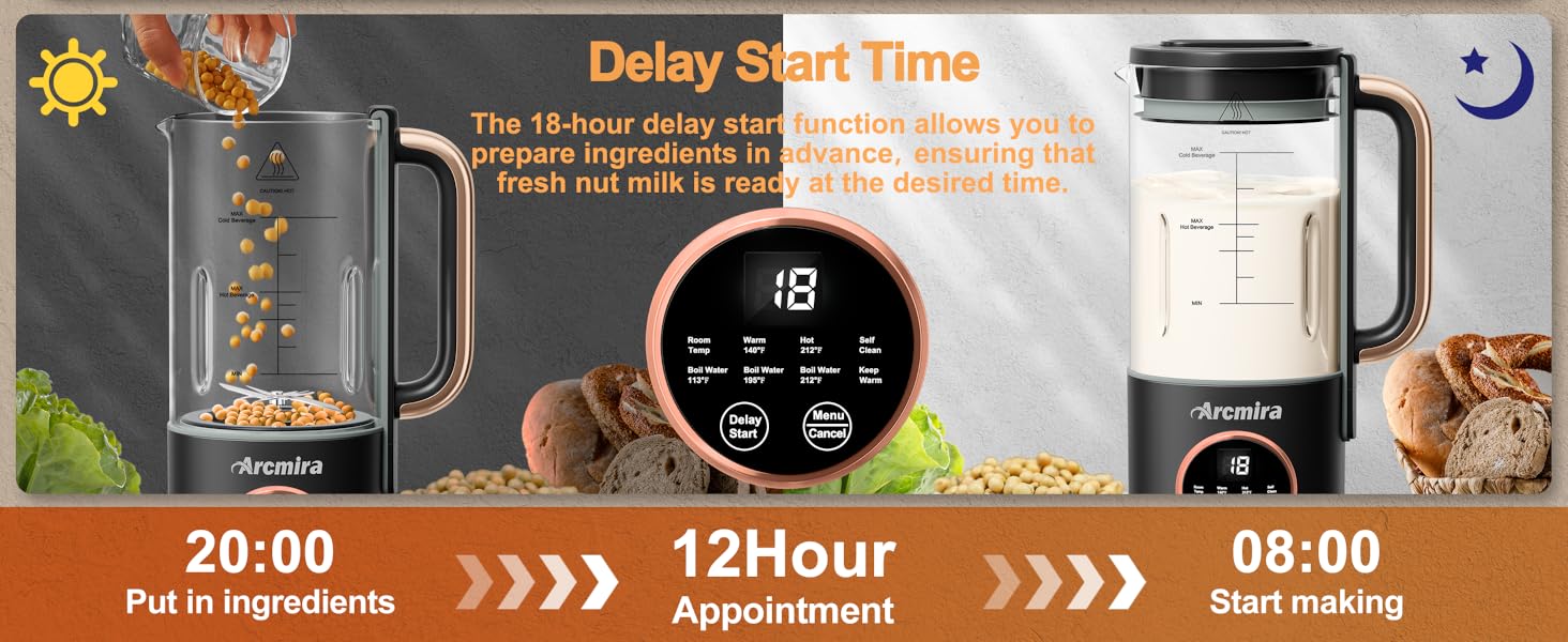 Automatic Nut Milk Maker Almond Milk Maker with Delay Start/Keep Warm/Boil Water