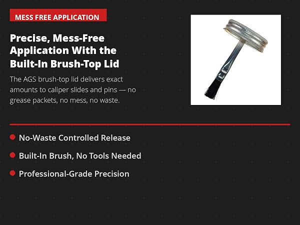 AGS Brake Lubricant brush-top lid applicator with bristles shown against dark charcoal background