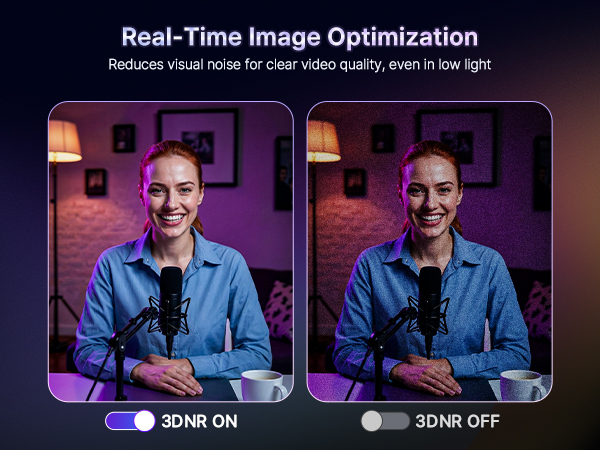 4K Webcam: 3DNR noise reduction in low-light environments.