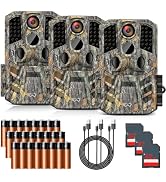 WOSODA Trail Camera 3 Pack 36MP 1920P HD Game Camera with SD Cards, 0.2s Trigger Time Infrared Ni...