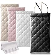 MZYOUHUO 4 Pcs Squeeze Top Sunglass Case with Cleaning Cloth, Soft Leather Eyeglass Case Portable...