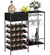 MOOACE Wine Rack Freestanding Floor, Wine Bar Cabinet with Wine Storage and Glass Holder, Mini Ho...