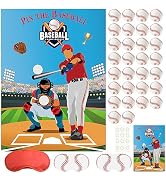PLULON Pin The Baseball Party Game for Kids Pin The Baseball on The Glove and Bat Large Baseball ...