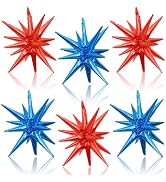 Blue Red Star Balloons, 22 Inch Foil Explosion Star Balloons, Large Spike Balloons Star Cone Ball...