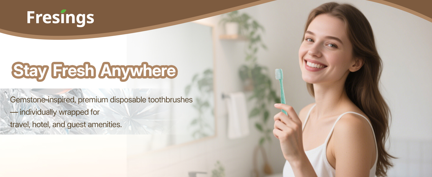 Individually wrapped disposable toothbrush, gemstone design, for travel, hotel, and guest amenities