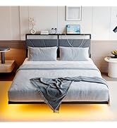 HOJINLINERO Floating Full Size Bed Frame with Headboard&Storage Shelf,Ergonomic Full Bed Frames w...