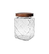 Vintage Glass Jar with Wood Lid - 24 OZ Airtight Canister for Kitchen Pantry Bathroom, Decorative...
