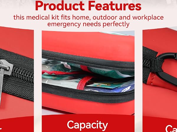 Text reads 'Product Features' followed by red and black product specification panels showing various features and capacity information.